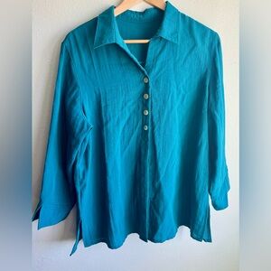Beautiful Teal Linen Button Dowm Shirt by Fridaze